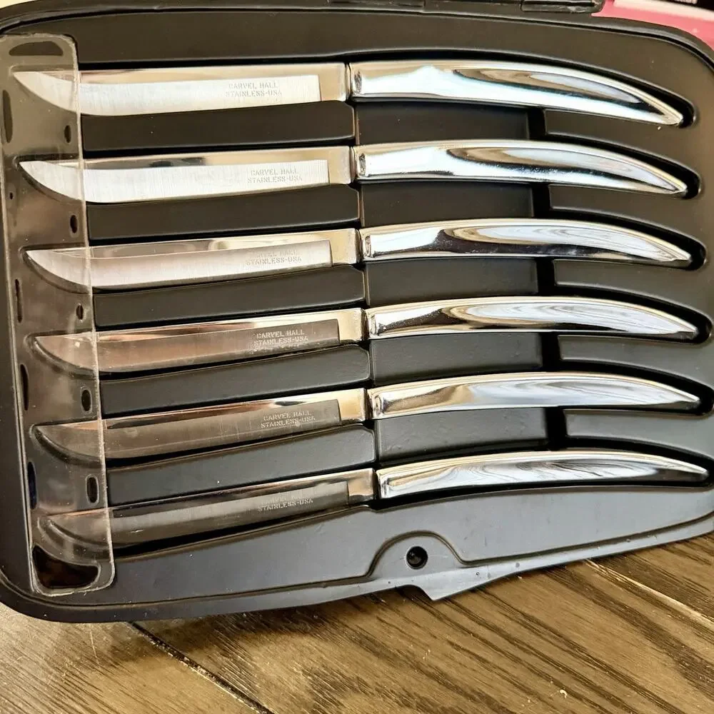 Vintage 60S MCM Carvel Hall 6 Steak Knives Stainless Steel in Original Case